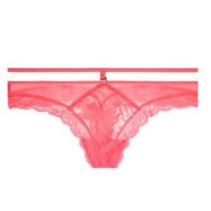 VICTORIA'S SECRET JOY PINK PALM STRAPPY RING WAIST LACE THONG PANTY